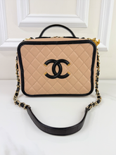 CHANEL LARGE CAVIAR QUILTED CC FILIGREE VANITY CASE IN BEIGE AND BLACK