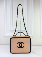 CHANEL LARGE CAVIAR QUILTED CC FILIGREE VANITY CASE IN BEIGE AND BLACK