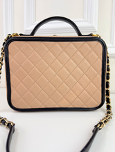 CHANEL LARGE CAVIAR QUILTED CC FILIGREE VANITY CASE IN BEIGE AND BLACK