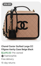 CHANEL LARGE CAVIAR QUILTED CC FILIGREE VANITY CASE IN BEIGE AND BLACK
