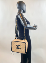 CHANEL LARGE CAVIAR QUILTED CC FILIGREE VANITY CASE IN BEIGE AND BLACK
