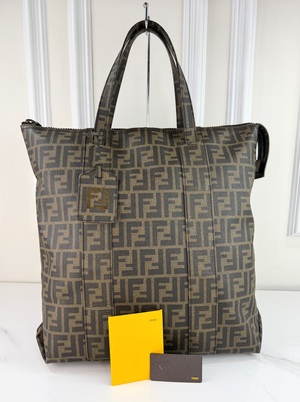 FENDI ZUCCA COATED CANVAS VERTICLE TOTE