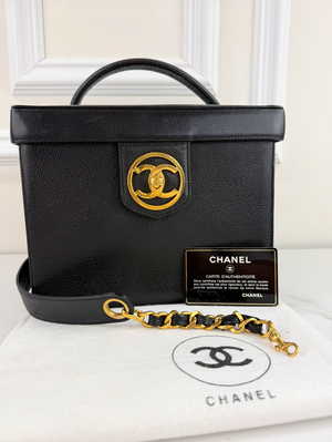 CHANEL CAVIAR CC VANITY BOX CASE VINTAGE