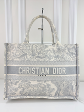 DIOR BOOK TOTE EMBROIDERED MEDIUM ECRU AND GREY TOILE DE JOUY