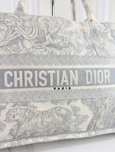 DIOR BOOK TOTE EMBROIDERED MEDIUM ECRU AND GREY TOILE DE JOUY