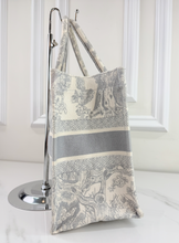 DIOR BOOK TOTE EMBROIDERED MEDIUM ECRU AND GREY TOILE DE JOUY