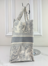 DIOR BOOK TOTE EMBROIDERED MEDIUM ECRU AND GREY TOILE DE JOUY