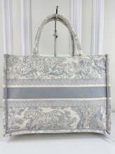 DIOR BOOK TOTE EMBROIDERED MEDIUM ECRU AND GREY TOILE DE JOUY