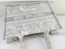 DIOR BOOK TOTE EMBROIDERED MEDIUM ECRU AND GREY TOILE DE JOUY