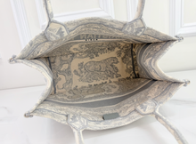 DIOR BOOK TOTE EMBROIDERED MEDIUM ECRU AND GREY TOILE DE JOUY