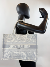 DIOR BOOK TOTE EMBROIDERED MEDIUM ECRU AND GREY TOILE DE JOUY