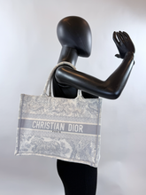 DIOR BOOK TOTE EMBROIDERED MEDIUM ECRU AND GREY TOILE DE JOUY