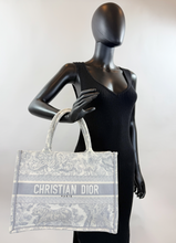 DIOR BOOK TOTE EMBROIDERED MEDIUM ECRU AND GREY TOILE DE JOUY