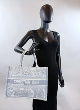 DIOR BOOK TOTE EMBROIDERED MEDIUM ECRU AND GREY TOILE DE JOUY