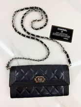 CHANEL BOY QUILTED FLAP  LAMBSKIN WALLET / WOC IN BLACK AND SILVER