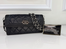 CHANEL BOY QUILTED FLAP  LAMBSKIN WALLET / WOC IN BLACK AND SILVER