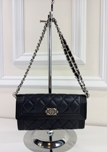 CHANEL BOY QUILTED FLAP  LAMBSKIN WALLET / WOC IN BLACK AND SILVER