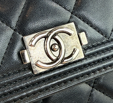 CHANEL BOY QUILTED FLAP  LAMBSKIN WALLET / WOC IN BLACK AND SILVER