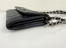 CHANEL BOY QUILTED FLAP  LAMBSKIN WALLET / WOC IN BLACK AND SILVER
