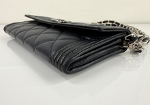 CHANEL BOY QUILTED FLAP  LAMBSKIN WALLET / WOC IN BLACK AND SILVER
