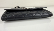 CHANEL BOY QUILTED FLAP  LAMBSKIN WALLET / WOC IN BLACK AND SILVER
