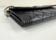 CHANEL BOY QUILTED FLAP  LAMBSKIN WALLET / WOC IN BLACK AND SILVER