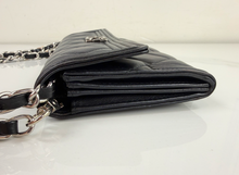 CHANEL BOY QUILTED FLAP  LAMBSKIN WALLET / WOC IN BLACK AND SILVER