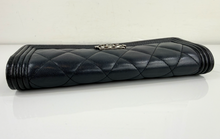 CHANEL BOY QUILTED FLAP  LAMBSKIN WALLET / WOC IN BLACK AND SILVER