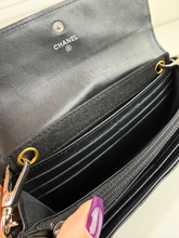 CHANEL BOY QUILTED FLAP  LAMBSKIN WALLET / WOC IN BLACK AND SILVER