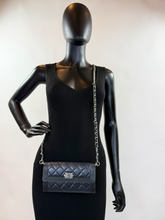 CHANEL BOY QUILTED FLAP  LAMBSKIN WALLET / WOC IN BLACK AND SILVER