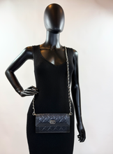 CHANEL BOY QUILTED FLAP  LAMBSKIN WALLET / WOC IN BLACK AND SILVER