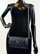 CHANEL BOY QUILTED FLAP  LAMBSKIN WALLET / WOC IN BLACK AND SILVER