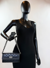 CHANEL BOY QUILTED FLAP  LAMBSKIN WALLET / WOC IN BLACK AND SILVER