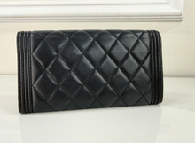 CHANEL BOY QUILTED FLAP  LAMBSKIN WALLET / WOC IN BLACK AND SILVER