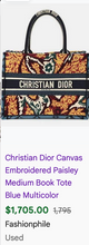 DIOR BOOK TOTE EMBROIDERED LARGE PAISLEY LIMITED EDITION