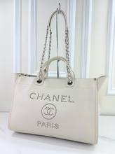 CHANEL LARGE STUDDED DEAUVILLE TOTE CAVIAR  IVORY
