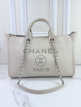 CHANEL LARGE STUDDED DEAUVILLE TOTE CAVIAR  IVORY