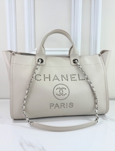 CHANEL LARGE STUDDED DEAUVILLE TOTE CAVIAR  IVORY