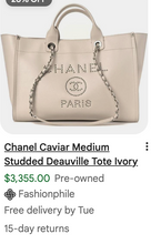 CHANEL LARGE STUDDED DEAUVILLE TOTE CAVIAR  IVORY