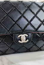 CHANEL CLASSIC MEDIUM SINGLE FLAP LAMBSKIN BLACK QUILTED CRYSTAL