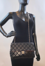CHANEL CLASSIC MEDIUM SINGLE FLAP LAMBSKIN BLACK QUILTED CRYSTAL