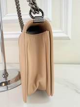 CHANEL BOY FLAP LARGE CHEVRON CALFSKIN IN BEIGE