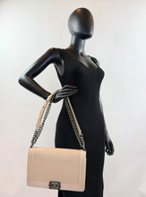 CHANEL BOY FLAP LARGE CHEVRON CALFSKIN IN BEIGE