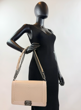 CHANEL BOY FLAP LARGE CHEVRON CALFSKIN IN BEIGE