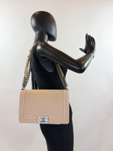 CHANEL BOY FLAP LARGE CHEVRON CALFSKIN IN BEIGE