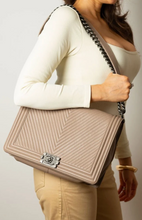 CHANEL BOY FLAP LARGE CHEVRON CALFSKIN IN BEIGE