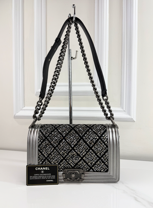 CHANEL BOY FLAP EMBROIDERED STUDDED JERSEY MEDIUM LIMITED EDITION