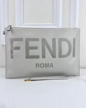 FENDI LOGO CLUTCH / WRISTLET IN GREY